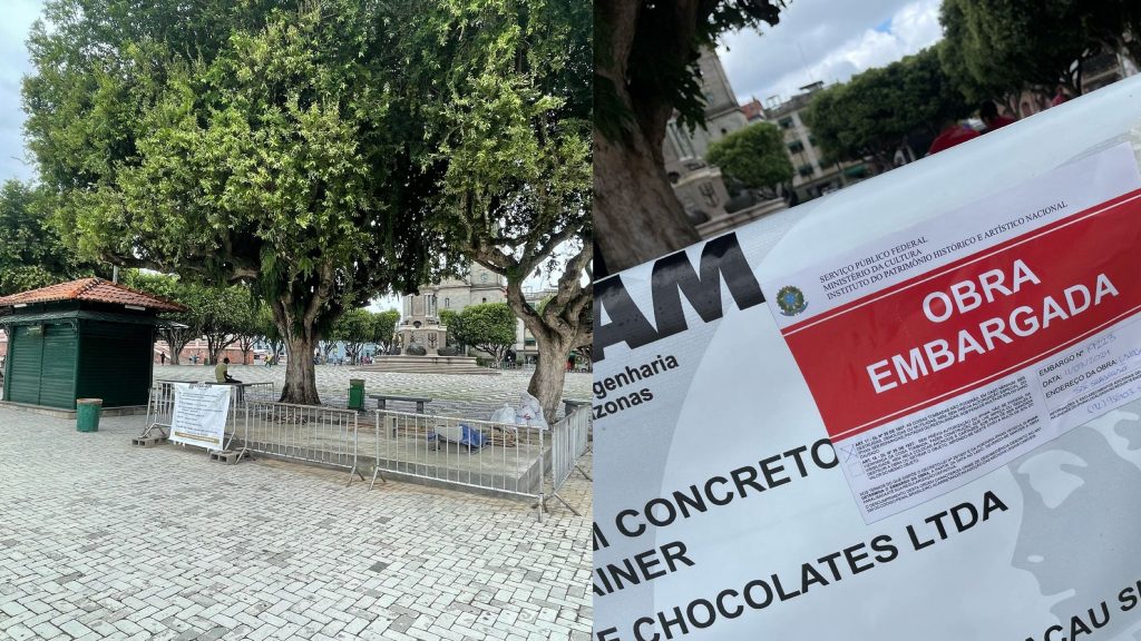 Após repercussão negativa, obra no entorno do Teatro Amazonas é embargada em Manaus